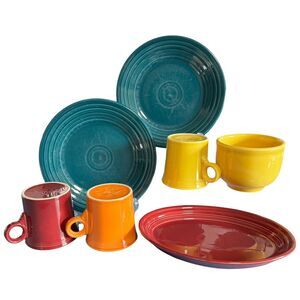 Fiesta Cottagecore 70s Retro 7 Piece Mixed Lot Cinnabar Retired Plates Mug HTF